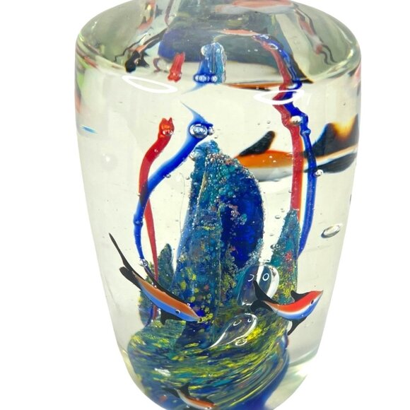 Art Glass Fish Aquarium Paperweight Sculpture Seaweed Coral reef Milano Style 5” - Picture 2 of 9